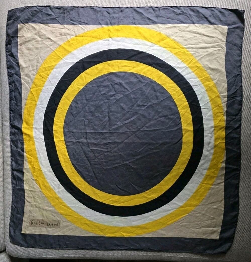 Vintage Yves Saint Laurent FLAWED Geometric Silk Scarf Circles 100% Silk
